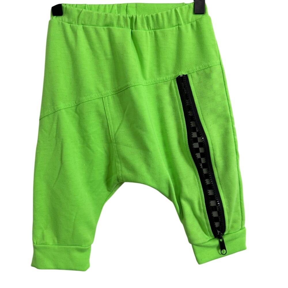 Posh Kiddos Neon Green Harem Shorts Checkered Pocket Size 7Y